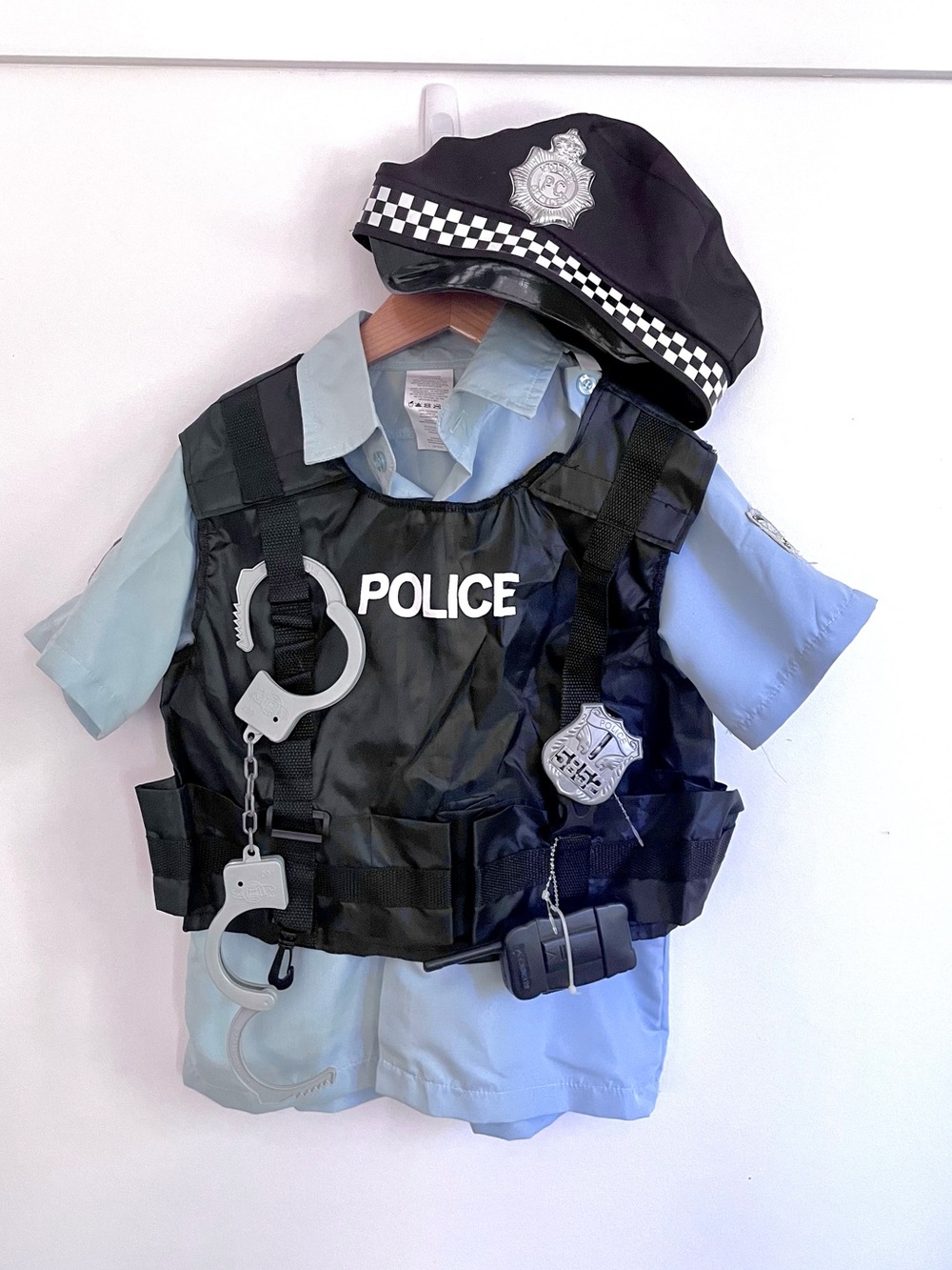 NWT Kids 7/8 Police Costume - Vest, Hat, Walkie Talkie, Handcuffs, Shirt, Badge